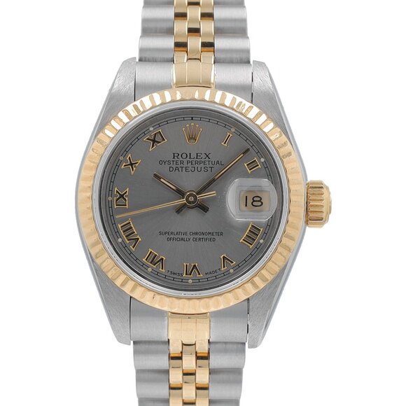 Rolex Ladies Datejust 26mm Two-Tone Gray Roman Numeral Dial Fluted Jubilee 69173 main image 11
